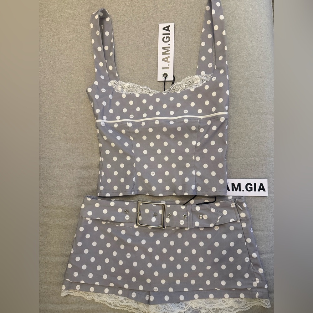 I.AM.GIA Gray Polka Dot Tank and Shorts Set